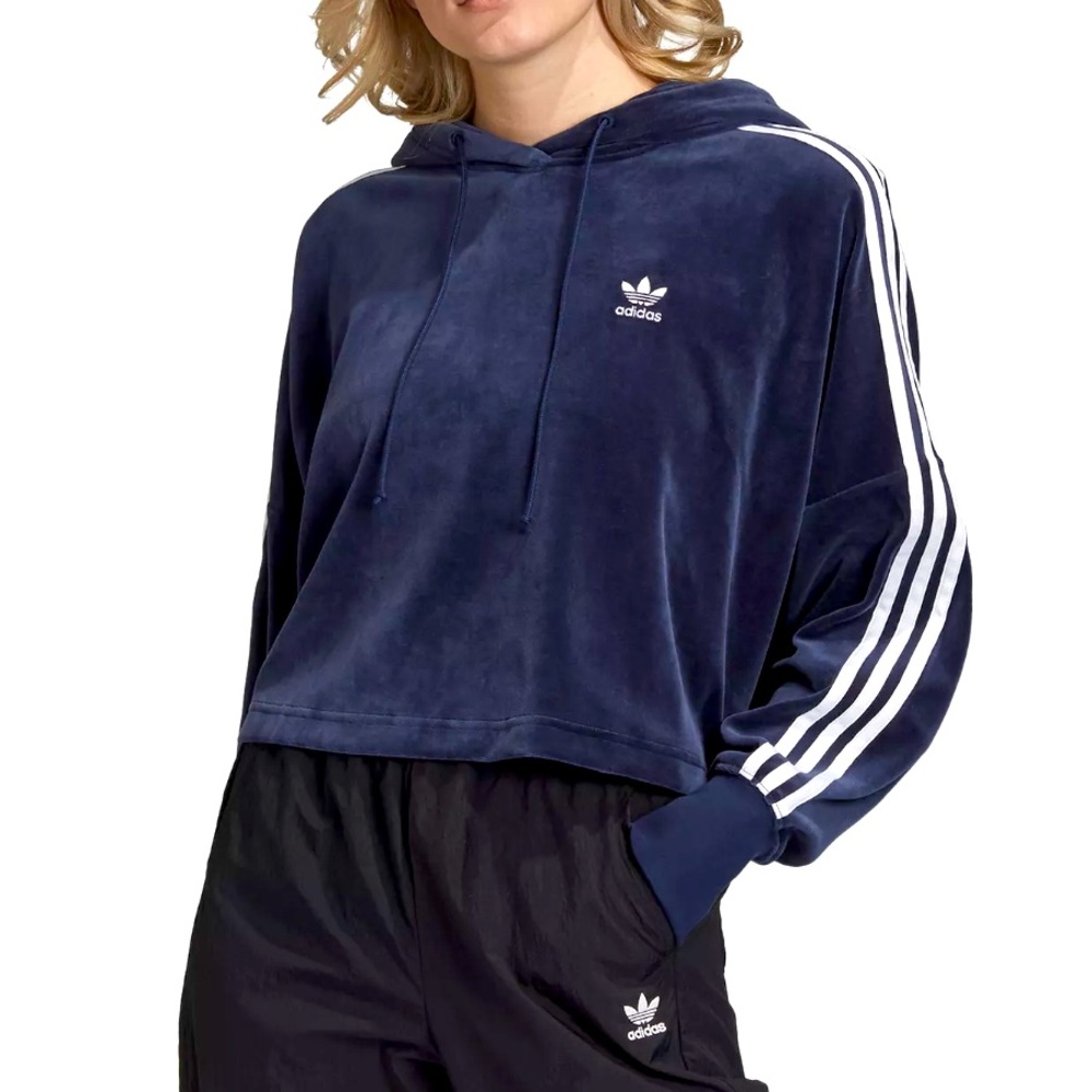 adidas Velour Cropped Hoodie Blue 90s Retro L + Bonus Top - Picture 5 of 16